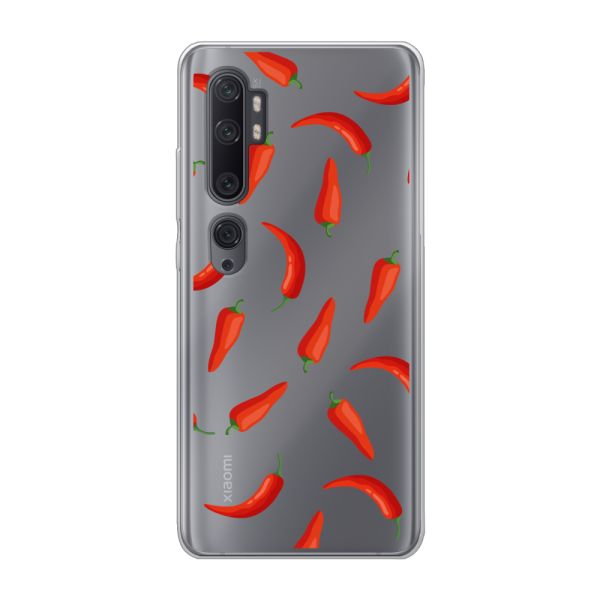 Transparant flexibel Xiaomi Mi Note 10 hoesje met Rode Pepers - Transparant Chili Pepper Patroon