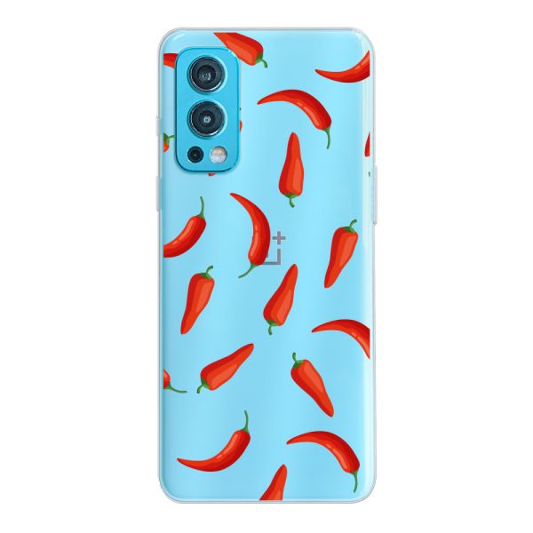Transparant flexibel OnePlus Nord 2 5G hoesje met Rode Pepers - Transparant Chili Pepper Patroon