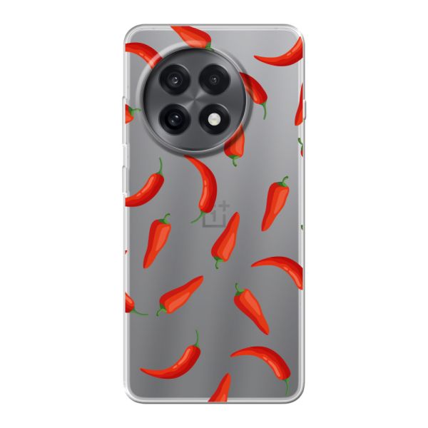 Transparant flexibel OnePlus 13R hoesje met Rode Pepers - Transparant Chili Pepper Patroon
