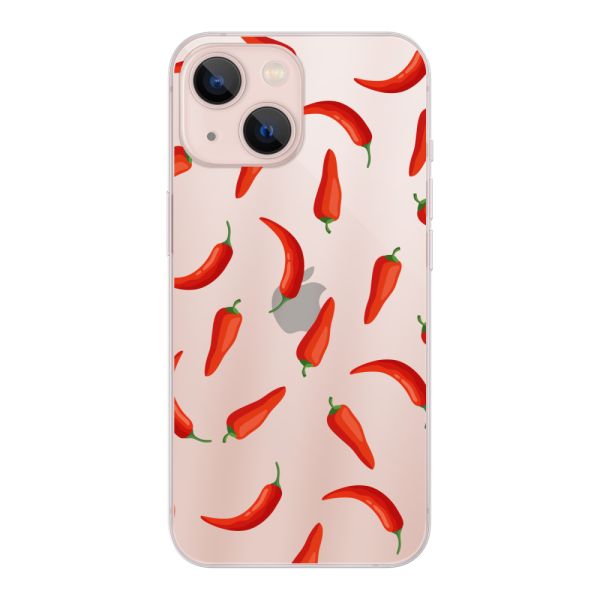 Transparant flexibel iPhone 13 mini hoesje met Rode Pepers - Transparant Chili Pepper Patroon