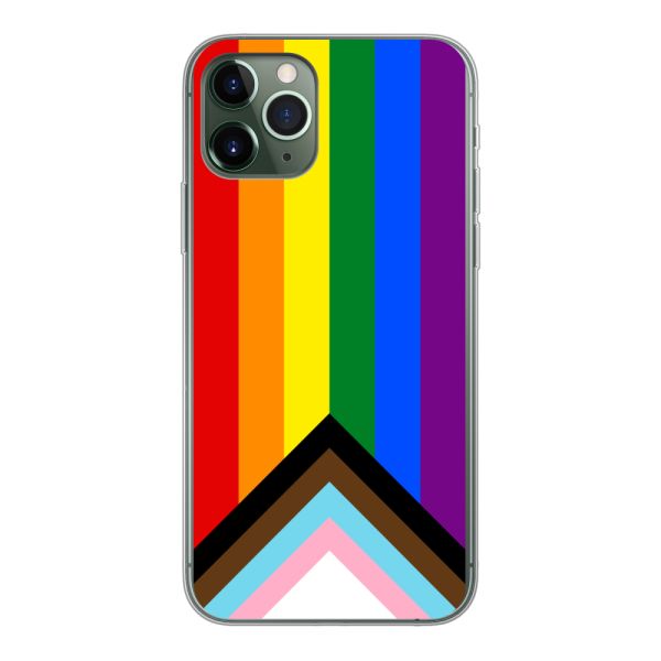 Flexibel iPhone 11 Pro hoesje met Regenboog Vlag - Progress Pride Vlag