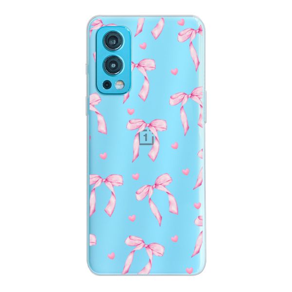 Transparant flexibel OnePlus Nord 2 5G hoesje met Roze Strikjes en Hartjes