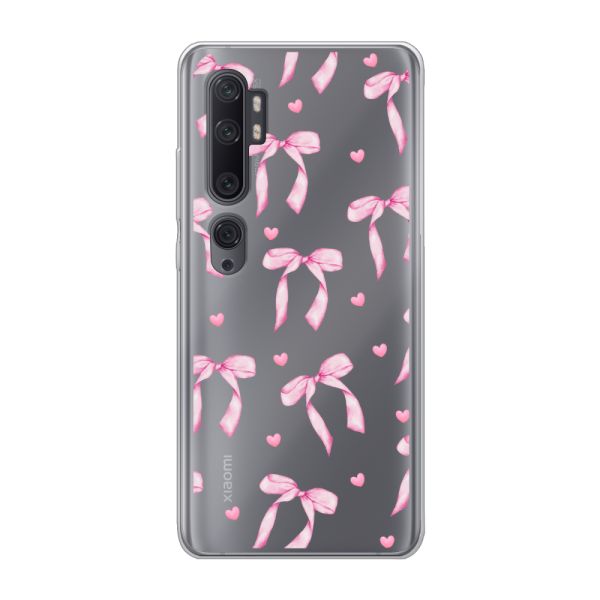 Transparant flexibel Xiaomi Mi Note 10 hoesje met Roze Strikjes en Hartjes