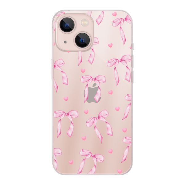 Transparant flexibel iPhone 13 mini hoesje met Roze Strikjes en Hartjes