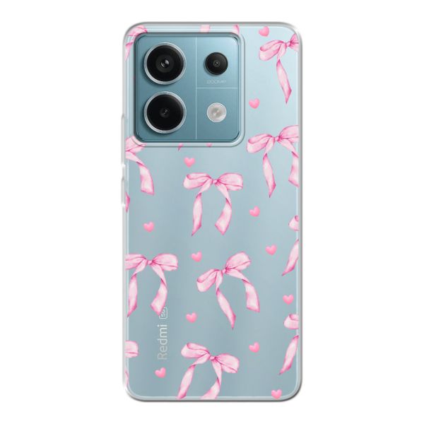 Coque Xiaomi Redmi Note 13 Pro 5G flexible transparente avec nœuds et cœurs roses
