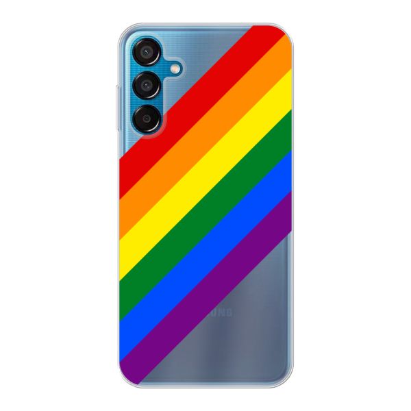 Coque Samsung Galaxy M15 flexible transparente avec arc-en-ciel diagonal - rayures Pride