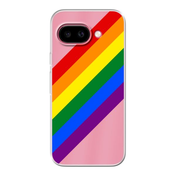 Coque Google Pixel 9A flexible transparente avec arc-en-ciel diagonal - rayures Pride