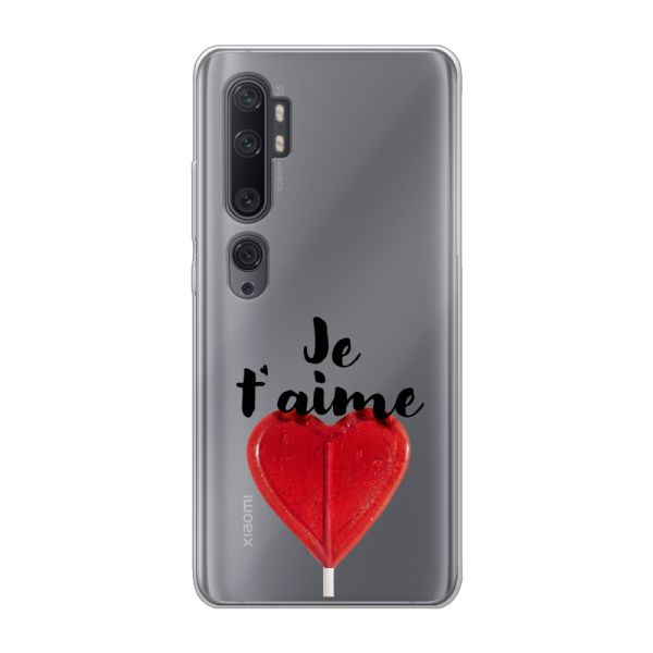 Transparant flexibel Xiaomi Mi Note 10 hoesje met Hartvormige Lolly - Je t'aime
