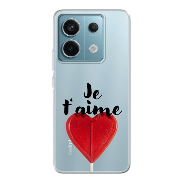 Coque Xiaomi Redmi Note 13 Pro 5G flexible transparente avec sucette en forme de cœur - Je t'aime