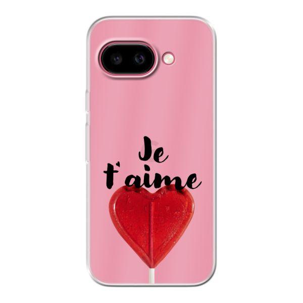Coque Google Pixel 9A flexible transparente avec sucette en forme de cœur - Je t'aime