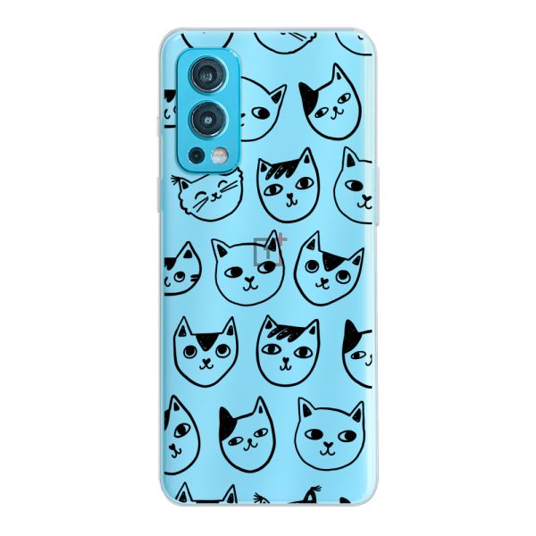 Coque OnePlus Nord 2 5G flexible transparente avec têtes de chat - Imprimé chats transparent