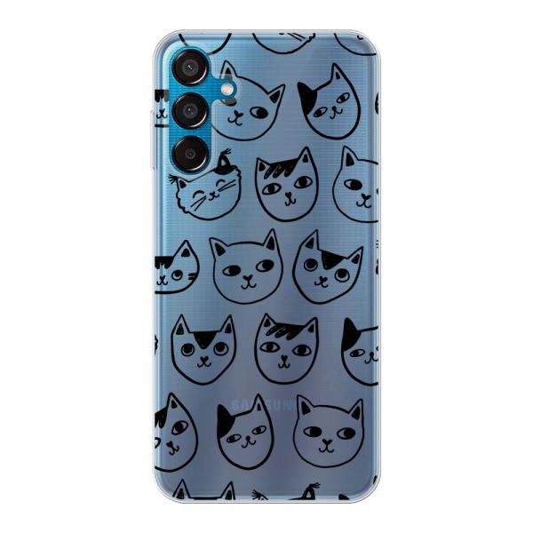 Coque Samsung Galaxy M15 flexible transparente avec têtes de chat - Imprimé chats transparent