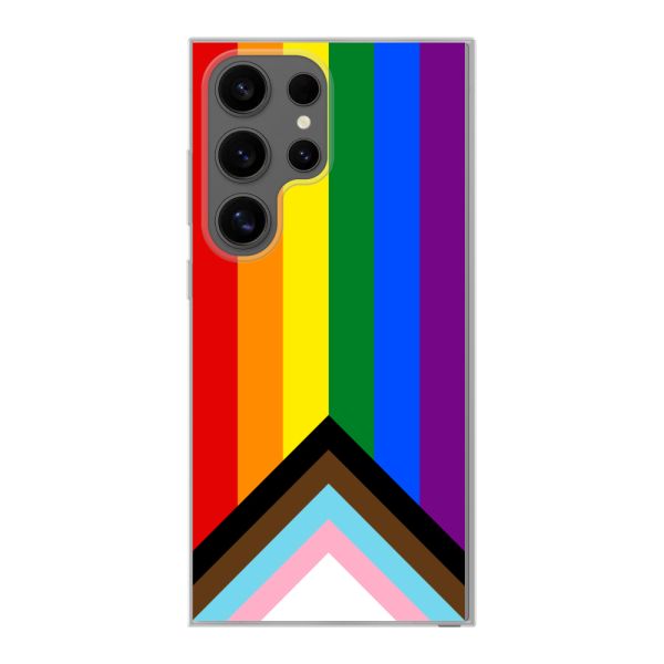 Flexibel Samsung Galaxy S24 Ultra hoesje met Regenboog Vlag - Progress Pride Vlag