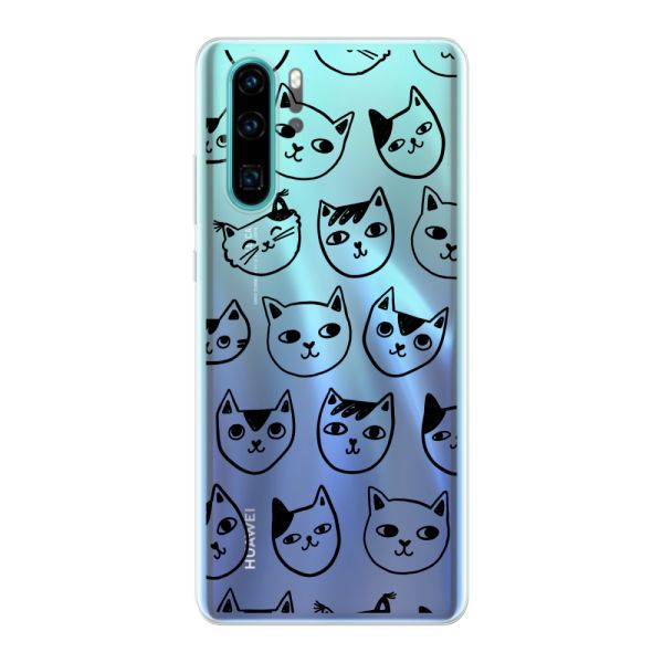 Coque Huawei P30 flexible transparente avec têtes de chat - Imprimé chats transparent