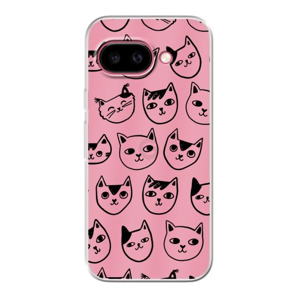 Coque Google Pixel 9A flexible transparente avec têtes de chat - Imprimé chats transparent