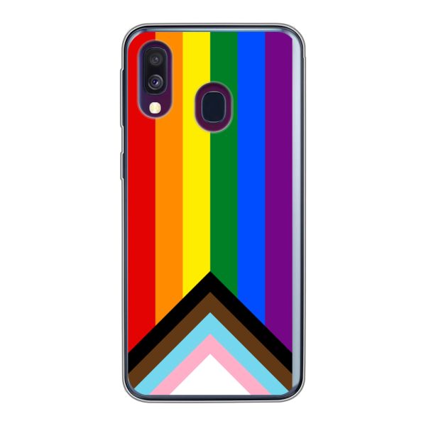 Flexibel Samsung Galaxy A40 hoesje met Regenboog Vlag - Progress Pride Vlag