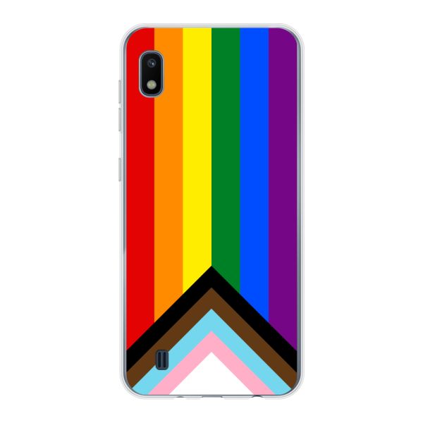 Flexibel Samsung Galaxy A10 hoesje met Regenboog Vlag - Progress Pride Vlag