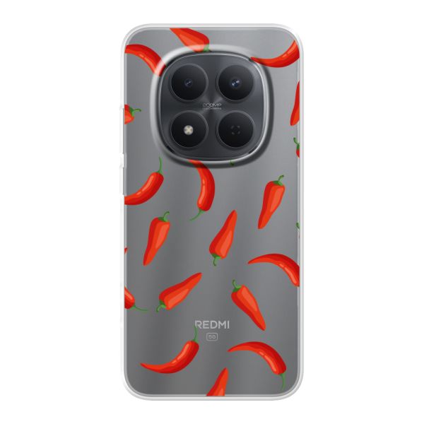 Transparant flexibel Xiaomi Redmi Note 15 Pro (5G) hoesje met Rode Pepers - Transparant Chili Pepper Patroon