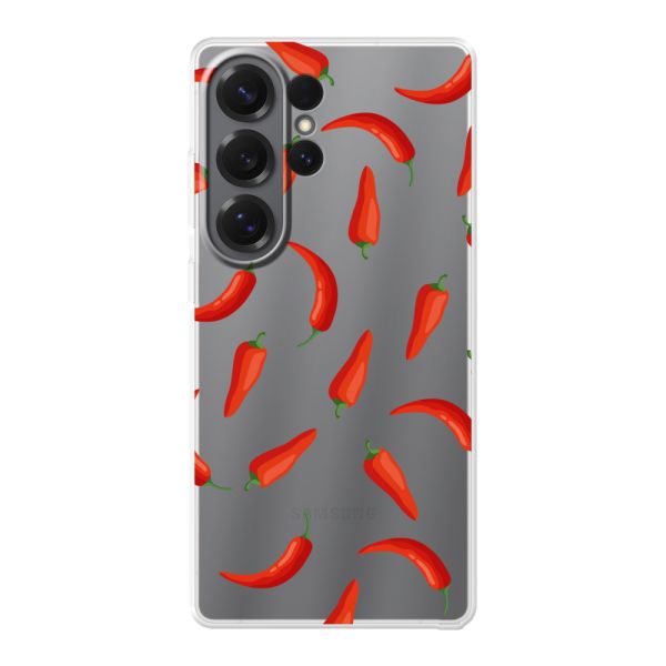 Transparant flexibel Samsung Galaxy S26 Ultra hoesje met Rode Pepers - Transparant Chili Pepper Patroon