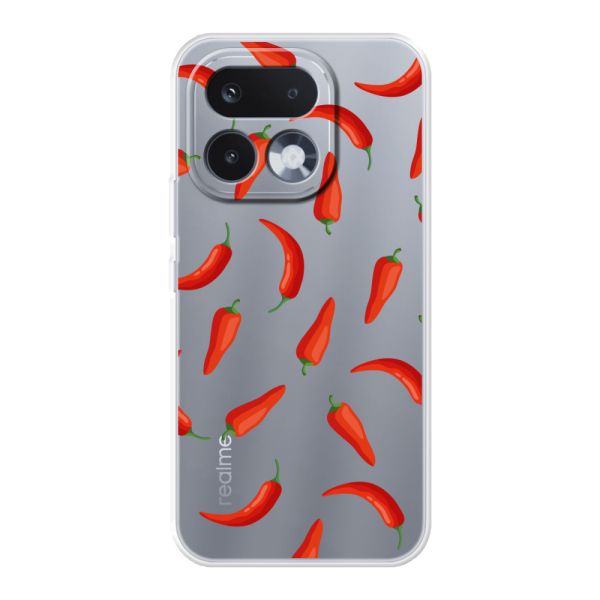 Coque Realme 16 Pro flexible transparente avec Piments Rouges - Motif Transparent Chili Pepper