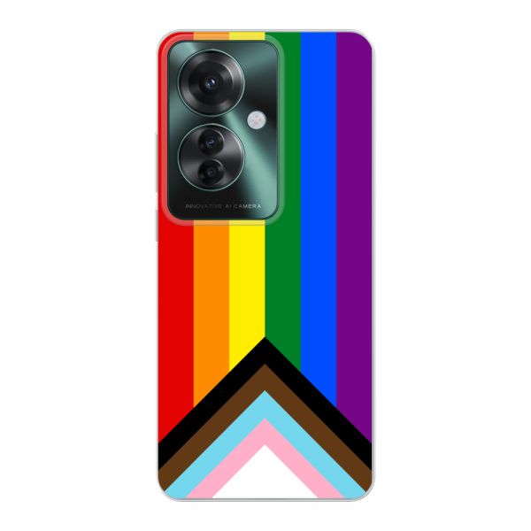 Flexibel Oppo Reno11 F hoesje met Regenboog Vlag - Progress Pride Vlag