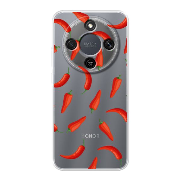Transparant flexibel Honor X9 hoesje met Rode Pepers - Transparant Chili Pepper Patroon