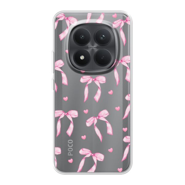 Transparant flexibel Xiaomi Poco M8 Pro hoesje met Roze Strikjes en Hartjes