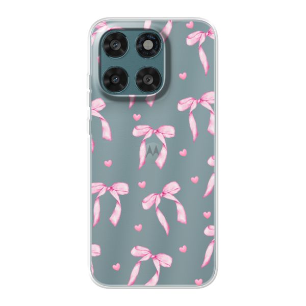 Coque Motorola Moto G77 flexible transparente avec nœuds et cœurs roses