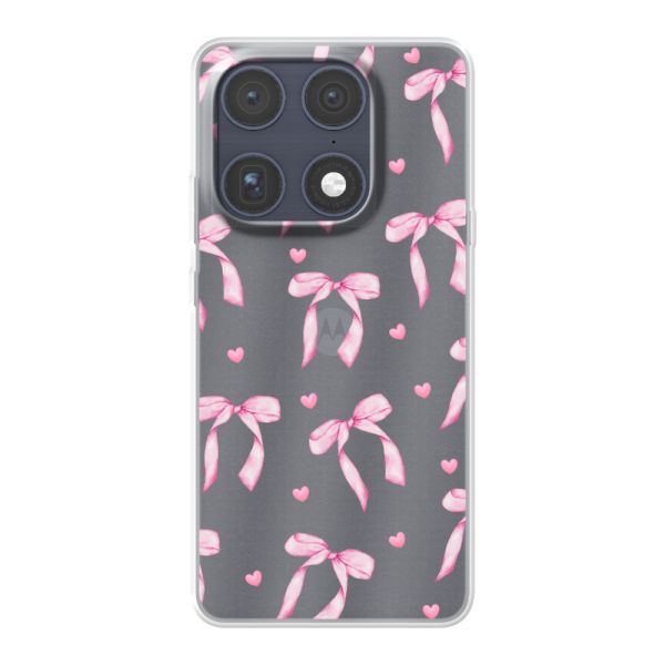 Coque Motorola Signature flexible transparente avec nœuds et cœurs roses