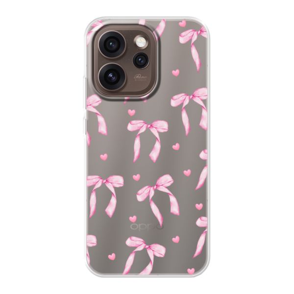 Coque Oppo Reno15 Pro Max flexible transparente avec nœuds et cœurs roses