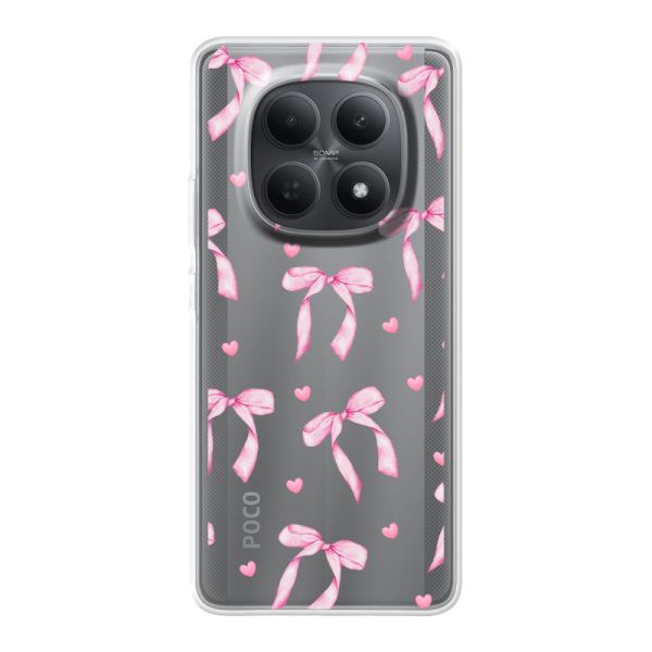 Transparant flexibel Xiaomi Poco M8 hoesje met Roze Strikjes en Hartjes