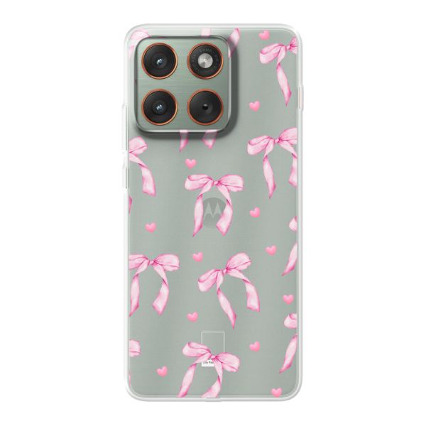 Coque Motorola Edge 70 flexible transparente avec nœuds et cœurs roses