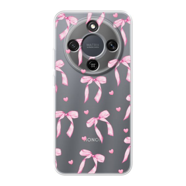 Transparant flexibel Honor Magic8 Lite hoesje met Roze Strikjes en Hartjes