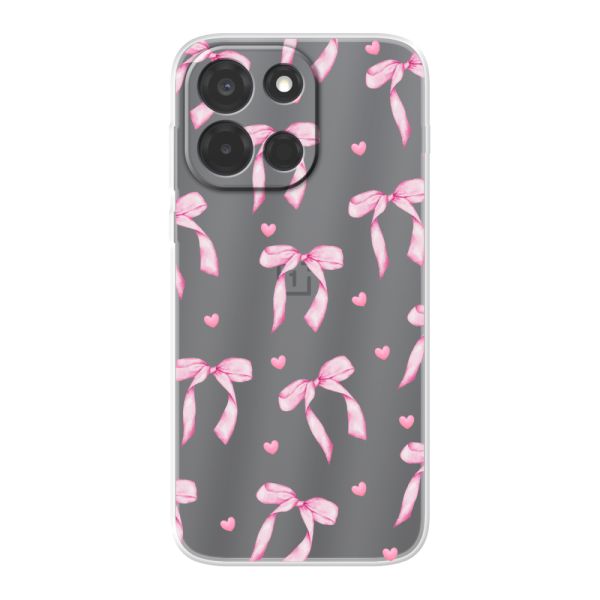 Transparant flexibel OnePlus Nord 6 hoesje met Roze Strikjes en Hartjes