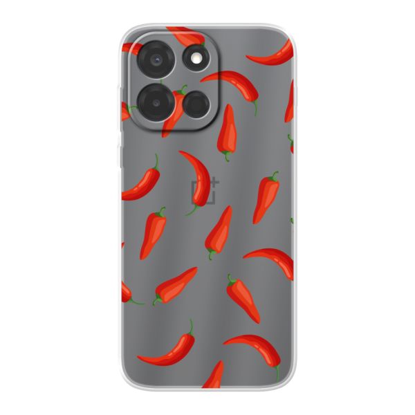 Transparant flexibel OnePlus Nord 6 hoesje met Rode Pepers - Transparant Chili Pepper Patroon