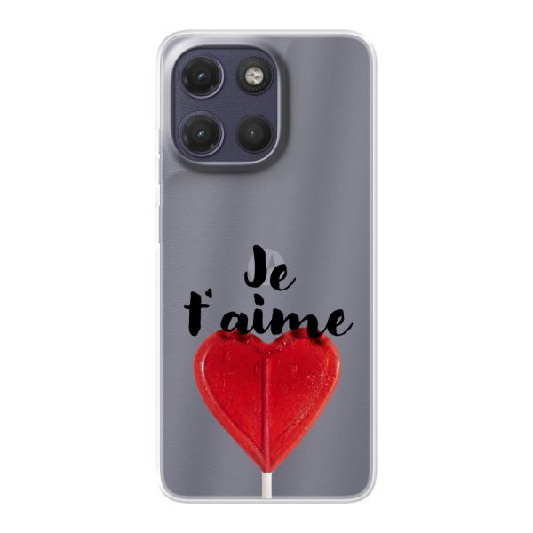 Transparant flexibel Motorola Moto G17 hoesje met Hartvormige Lolly - Je t'aime