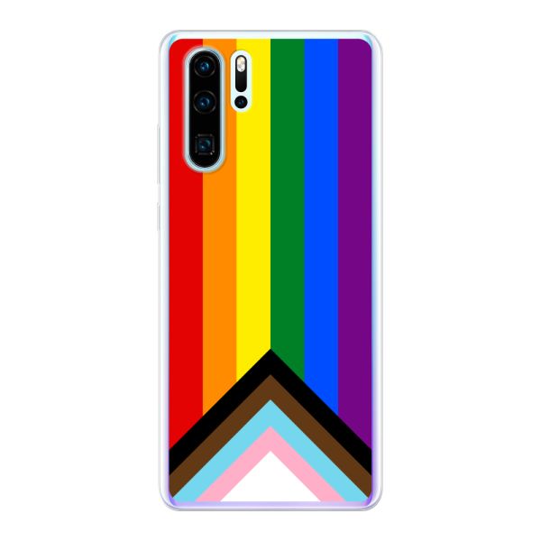 Flexibel Huawei P30 Pro hoesje met Regenboog Vlag - Progress Pride Vlag