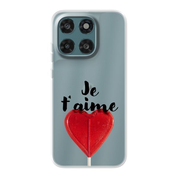Coque Motorola Moto G77 flexible transparente avec sucette en forme de cœur - Je t'aime