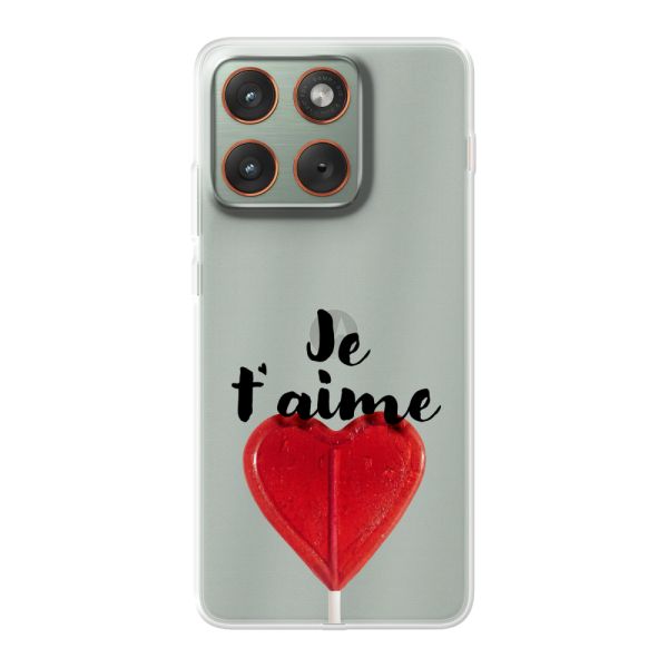 Coque Motorola Edge 70 flexible transparente avec sucette en forme de cœur - Je t'aime