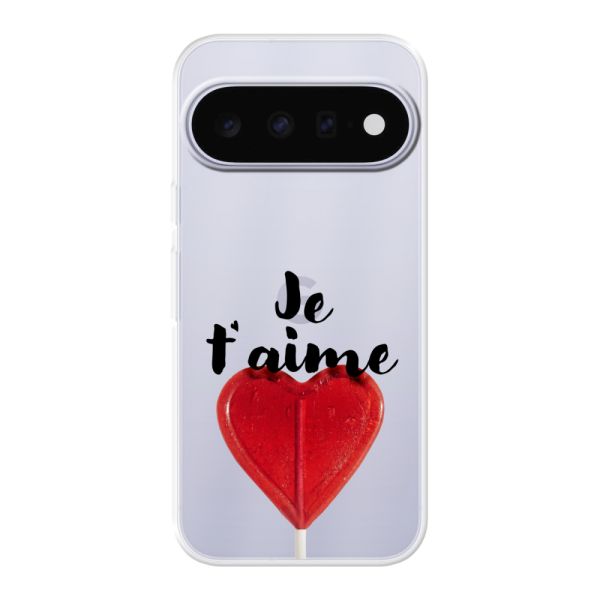 Coque Google Pixel 11 Pro XL flexible transparente avec sucette en forme de cœur - Je t'aime