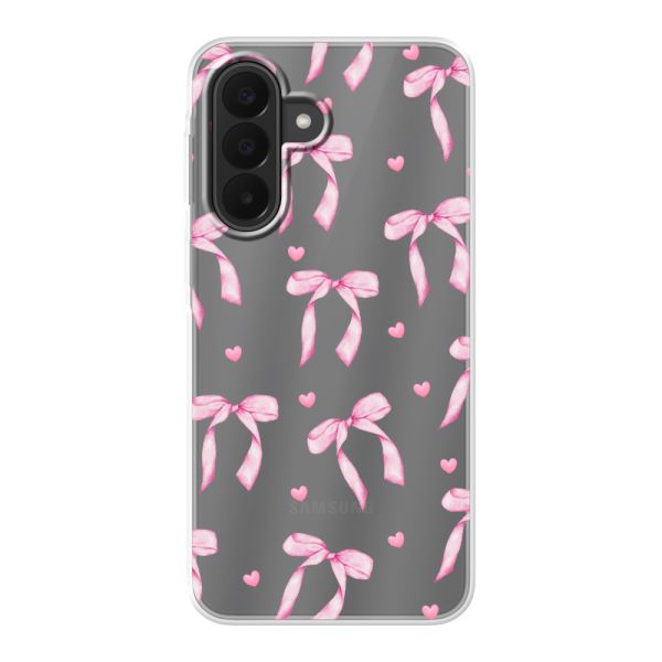 Coque Samsung Galaxy A27 flexible transparente avec nœuds et cœurs roses