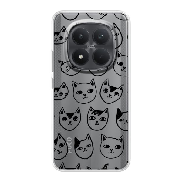 Coque Xiaomi Poco M8 Pro flexible transparente avec têtes de chat - Imprimé chats transparent