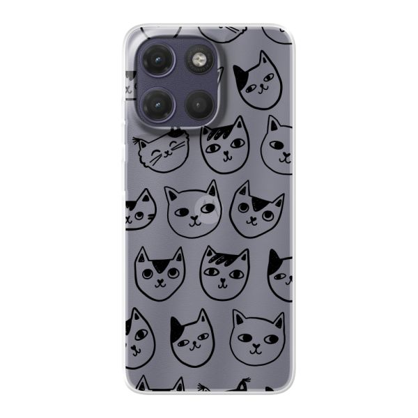 Coque Motorola Moto G17 flexible transparente avec têtes de chat - Imprimé chats transparent