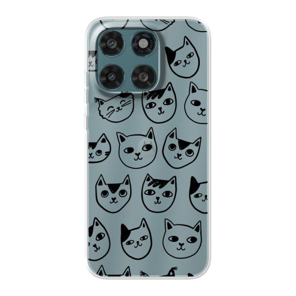 Transparant flexibel Motorola Moto G67 hoesje met kattenkoppen - Transparante kattenprint