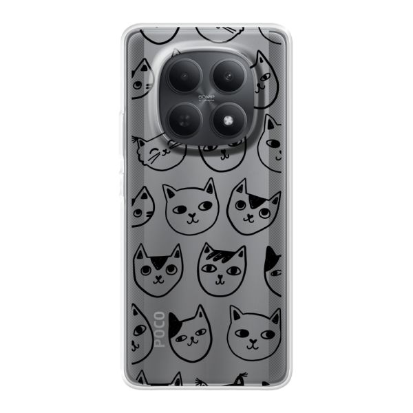 Coque Xiaomi Poco M8 flexible transparente avec têtes de chat - Imprimé chats transparent