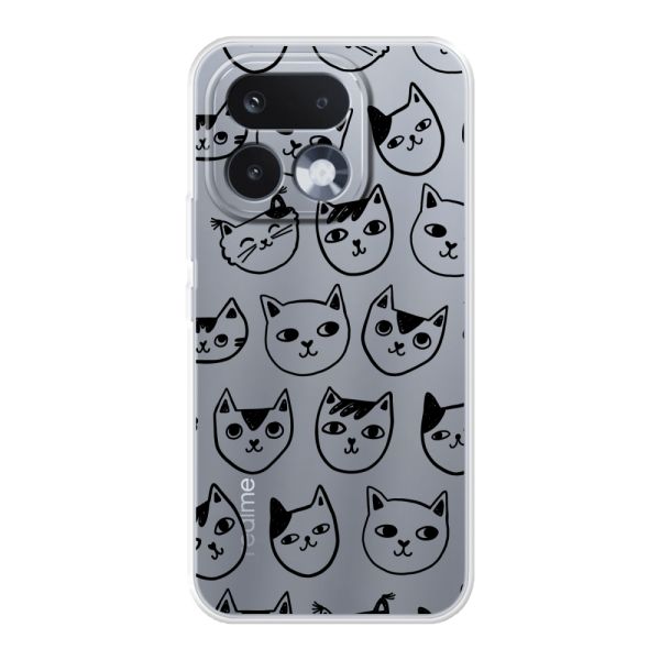 Coque Realme 16 Pro flexible transparente avec têtes de chat - Imprimé chats transparent