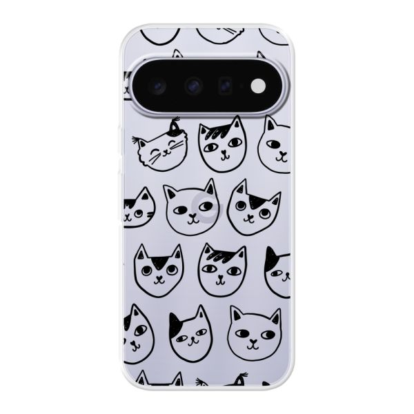 Coque Google Pixel 11 Pro XL flexible transparente avec têtes de chat - Imprimé chats transparent