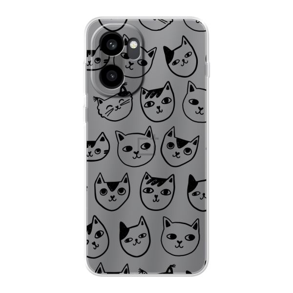 Coque OnePlus 15R flexible transparente avec têtes de chat - Imprimé chats transparent