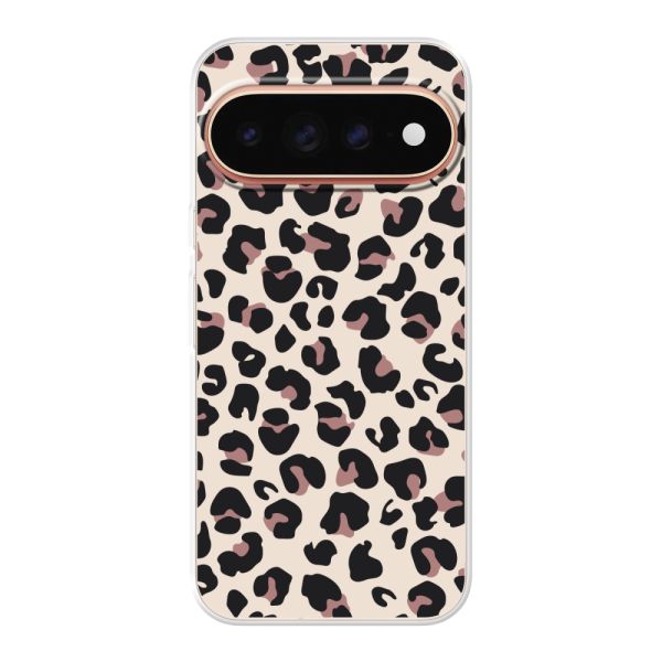 Coque Google Pixel 11 Pro flexible transparente avec imprimé panthère – léopard beige