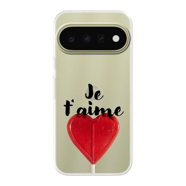 Coque Google Pixel 11 flexible transparente avec sucette en forme de cœur - Je t'aime